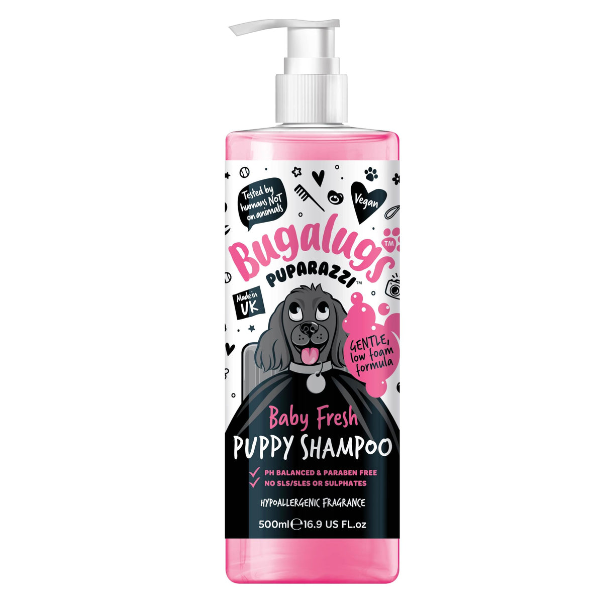 BUGALUGS Baby Fresh Dog Shampoo grooming products for smelly dogs with baby powder scent, best puppy shampoo, Vegan pet shampoo professional (625ml)