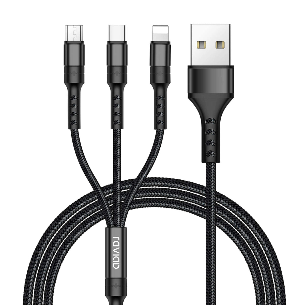 RAVIAD Multi Charger Cable 3 Packs 1.2M 3 in 1 Charging Cable Nylon Braided