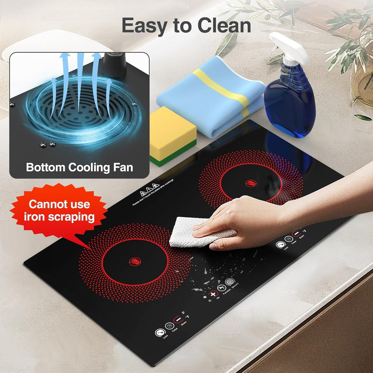 VBGK Double Induction Hob,220V 3600W 2 Ring Induction Hob with Knob Control,9 Power Levels, Kids Lock & Timer,LED Touch Control,Overheat Protection