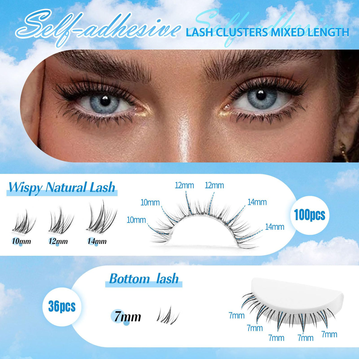 Sixstarhair Individual Eyelashes Kit Lash Clusters with Glue and Remover