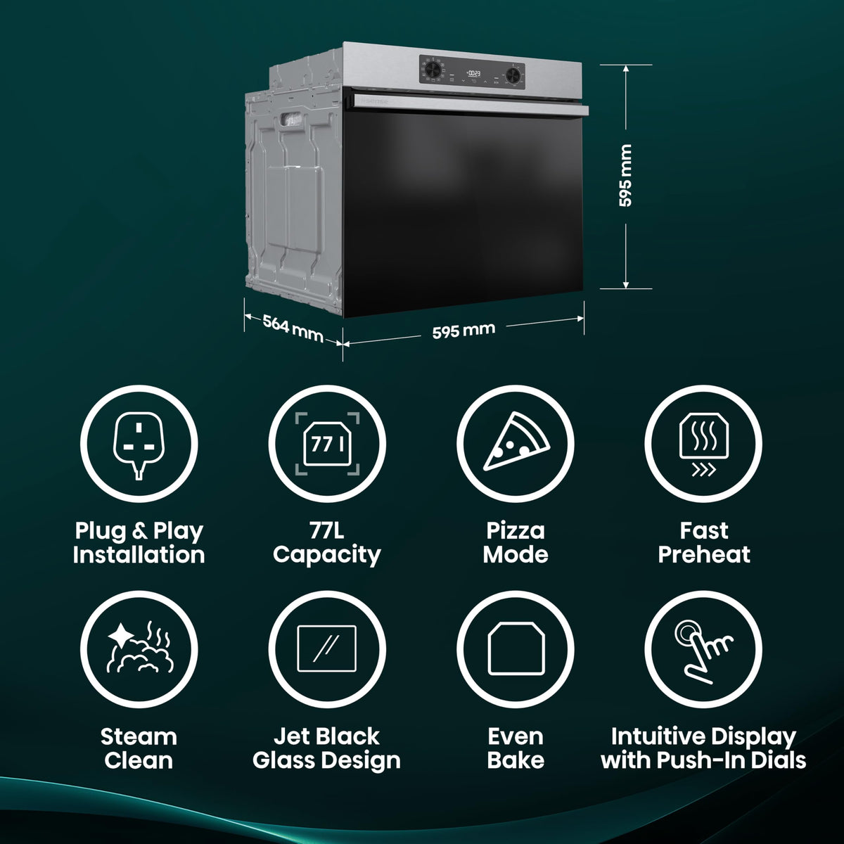 Hisense BI62020ABGUK - Built-in 60L Electric Single Oven - Black - 530x595x595 mm (DxWxH) - A Rated, Extra Large