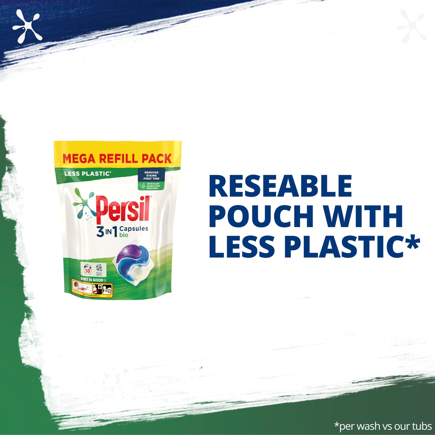Persil Bio 3 in 1 Washing Capsules 1st time removal of tough stains outstanding stain removal in quick & cold washes 48 washes