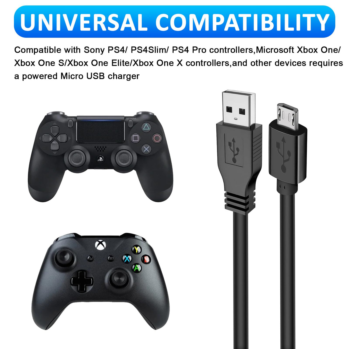 Usb Charger Cable for PS4 Controller,Work for Sony PlayStation 4/ PS4 Slim/ PS4 Pro/Xbox One (6FT/1.8M)