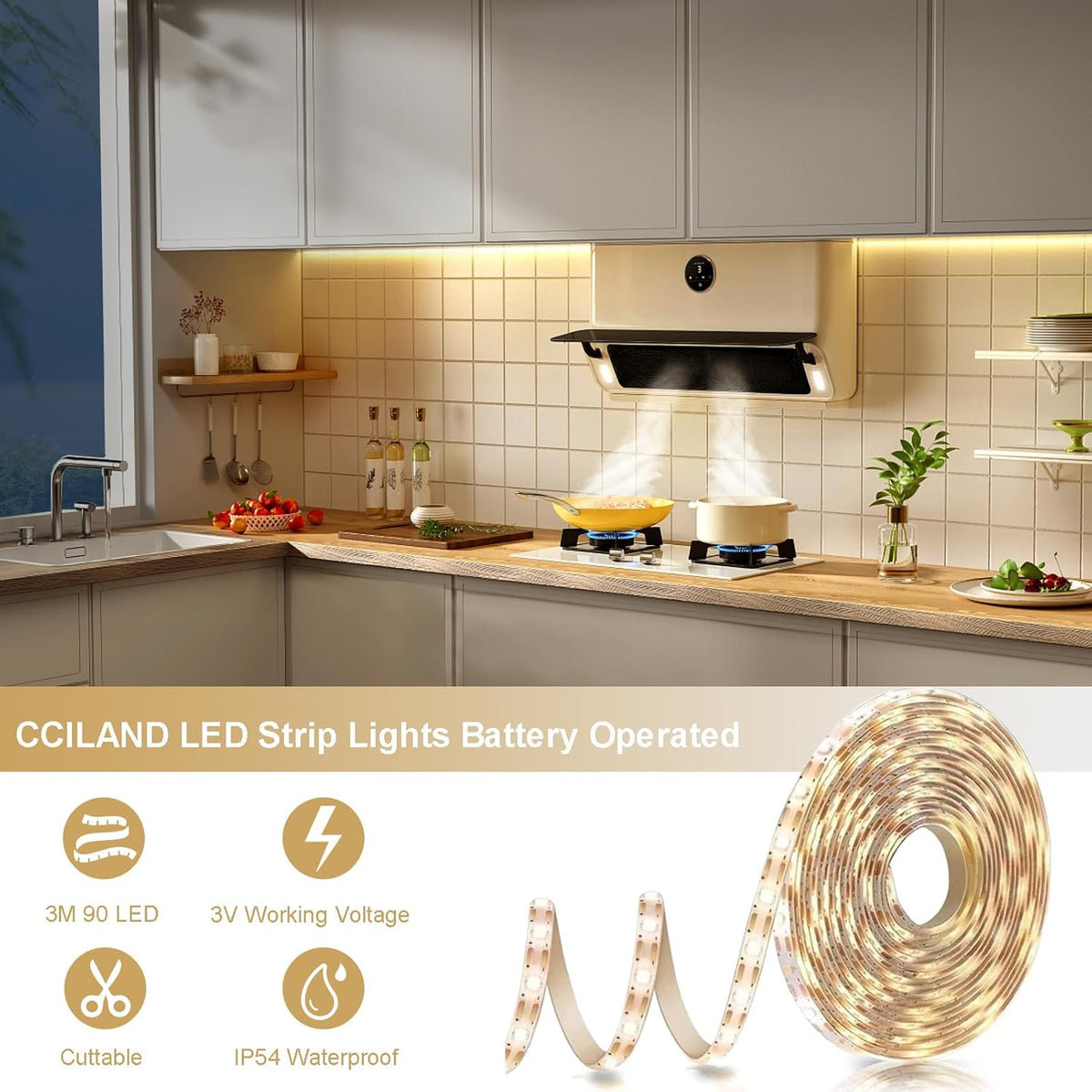 CCILAND 3M 90 LED Battery Strip Lights with Remote 8 Modes Timer