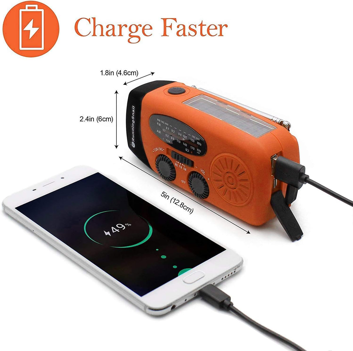 SOLARBABY Wind Up Solar Radio, Emergency Hand Crank Self Powered AM/FM Survival Solar Weather Radio with LED Flashlight,SOS Alarm,2000mAh Emergency Power Bank for Smart Phone (M-Orange)