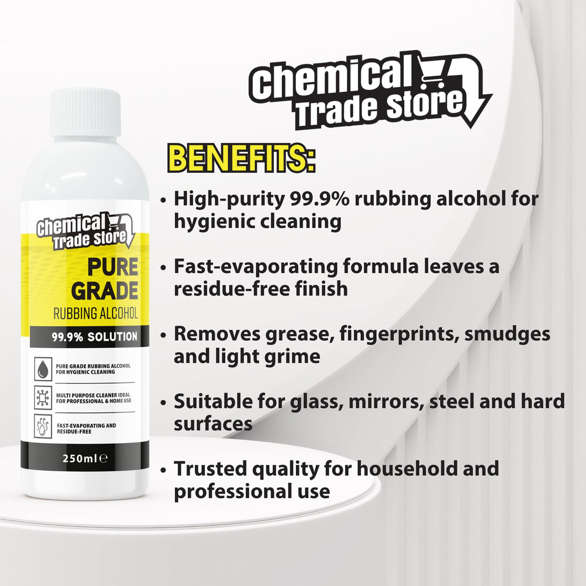 Rubbing Alcohol 99.9%, 500ml - High Purity Isopropyl Alcohol for Hygienic Surface Cleaning, Care Homes, Household Cleaning, Glass, Mirrors, Bathrooms, Kitchens & Hard Surfaces