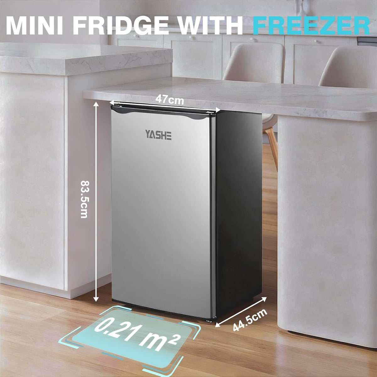 YASHE 92L Mini Fridge with Freezer, Single Door Compact Refrigerator, Small Fridge with Adjustable Thermostat, Large Capacity, Reversible Door, Mini Refrigerator for Bedrooms, Offices, Dorms, Silver