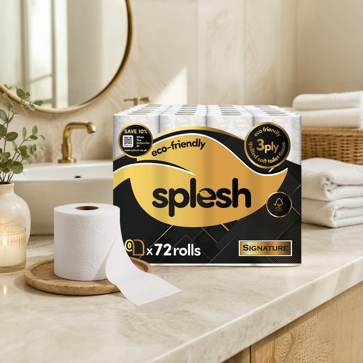 Splesh by Cusheen Toilet Roll 72 Rolls - Aloe Vera Scent Bulk Family Pack | Soft 3 Ply Quilted Bathroom Tissue Loo Rolls | Eco-Friendly, Sustainable Toilet Paper