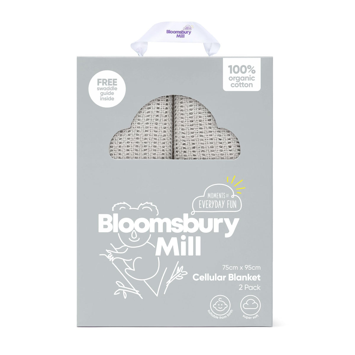 Bloomsbury Mill - Cellular Blankets Baby - 100% Organic Cotton - 2 Pack - Cloud - White - Newborn Essentials - Soft Breathable Baby Blankets for Pram, Cot, Moses Basket - 75x95cm