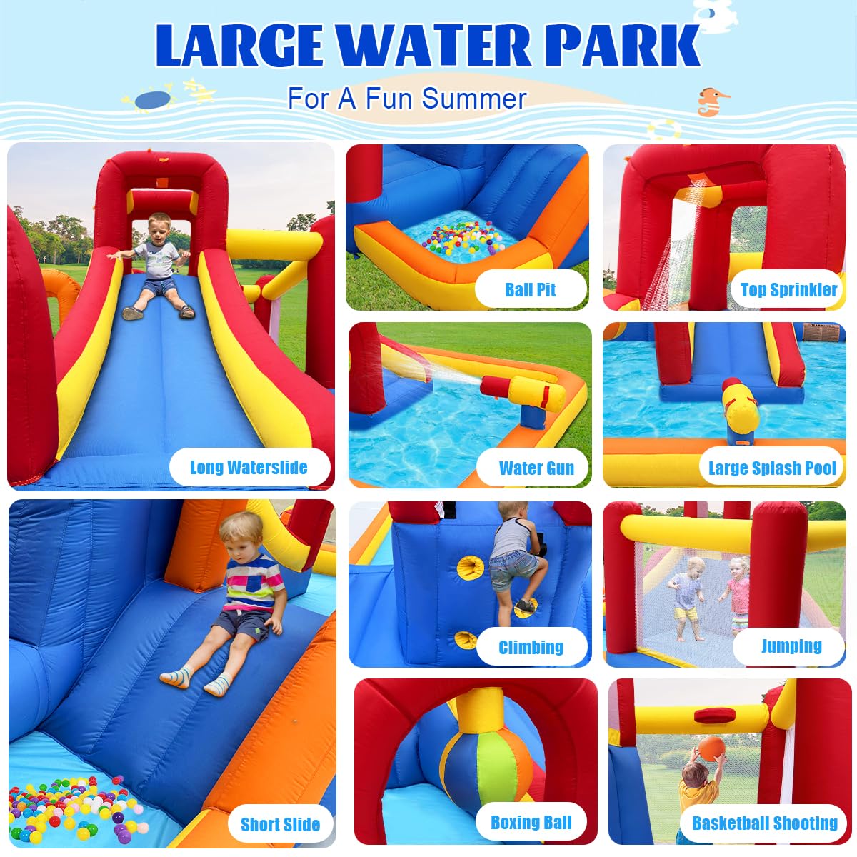 Baralir 7-in-1 Kids Inflatable Bouncy Castle with Blower — 371x351x188cm | Ages 3-10