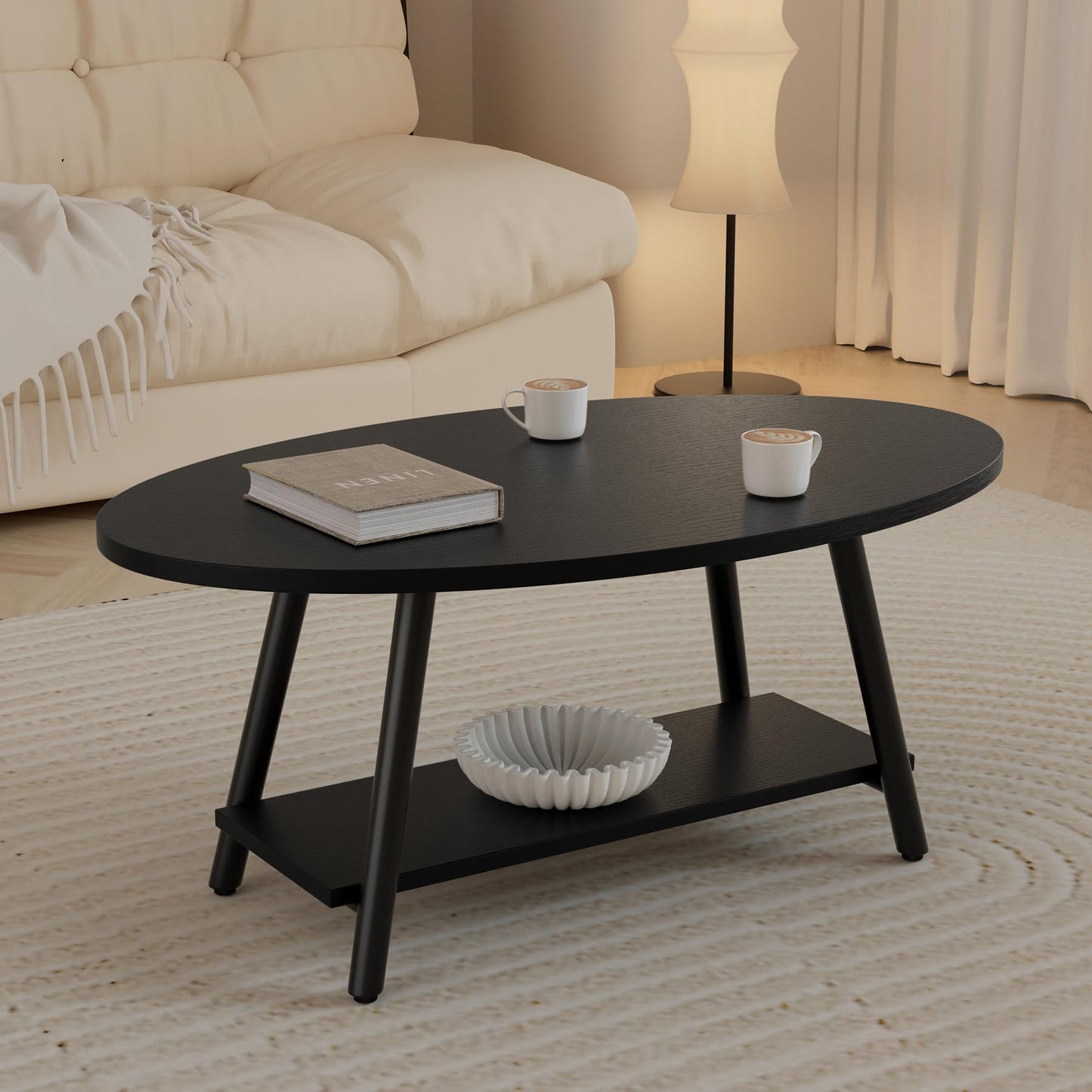 Hawthyhome Coffee Tables, Round Nesting Tables Tet of 2, Modern Side Tables with Metal Frame, Industrial Stacking End Tables for Living Room Bedroom Office, 60 * 60 * 45cm, Brown