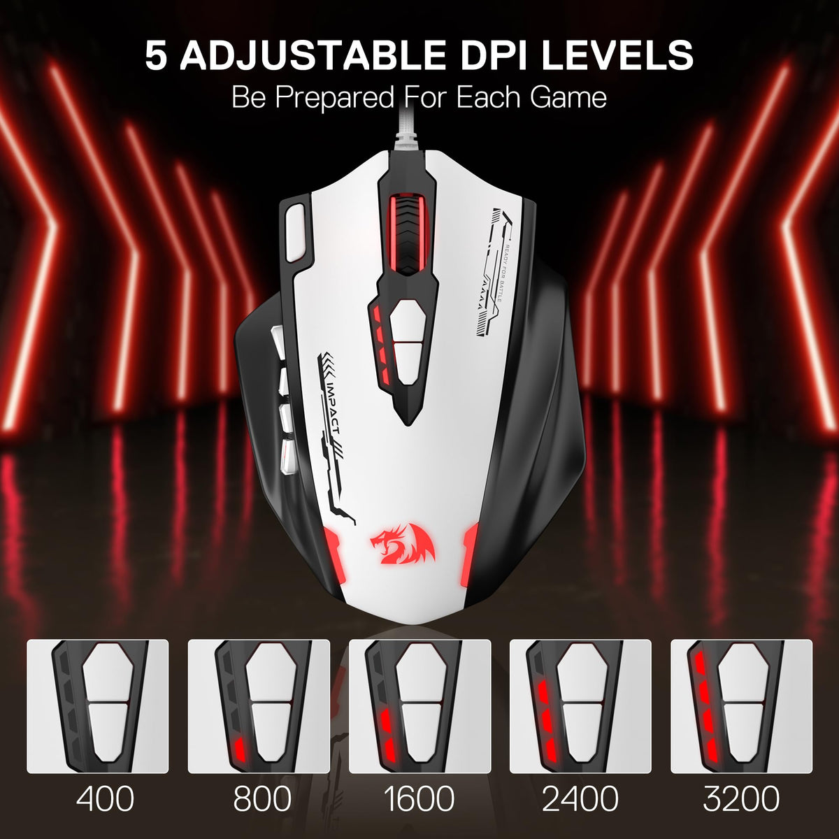 Redragon M908 Impact RGB LED MMO Gaming Mouse With 12 Side Buttons, Optical Wired Ergonomic Mouse with Max 12,400DPI, High Precision, 18 Programmable Macro Shortcuts, Comfort Grip