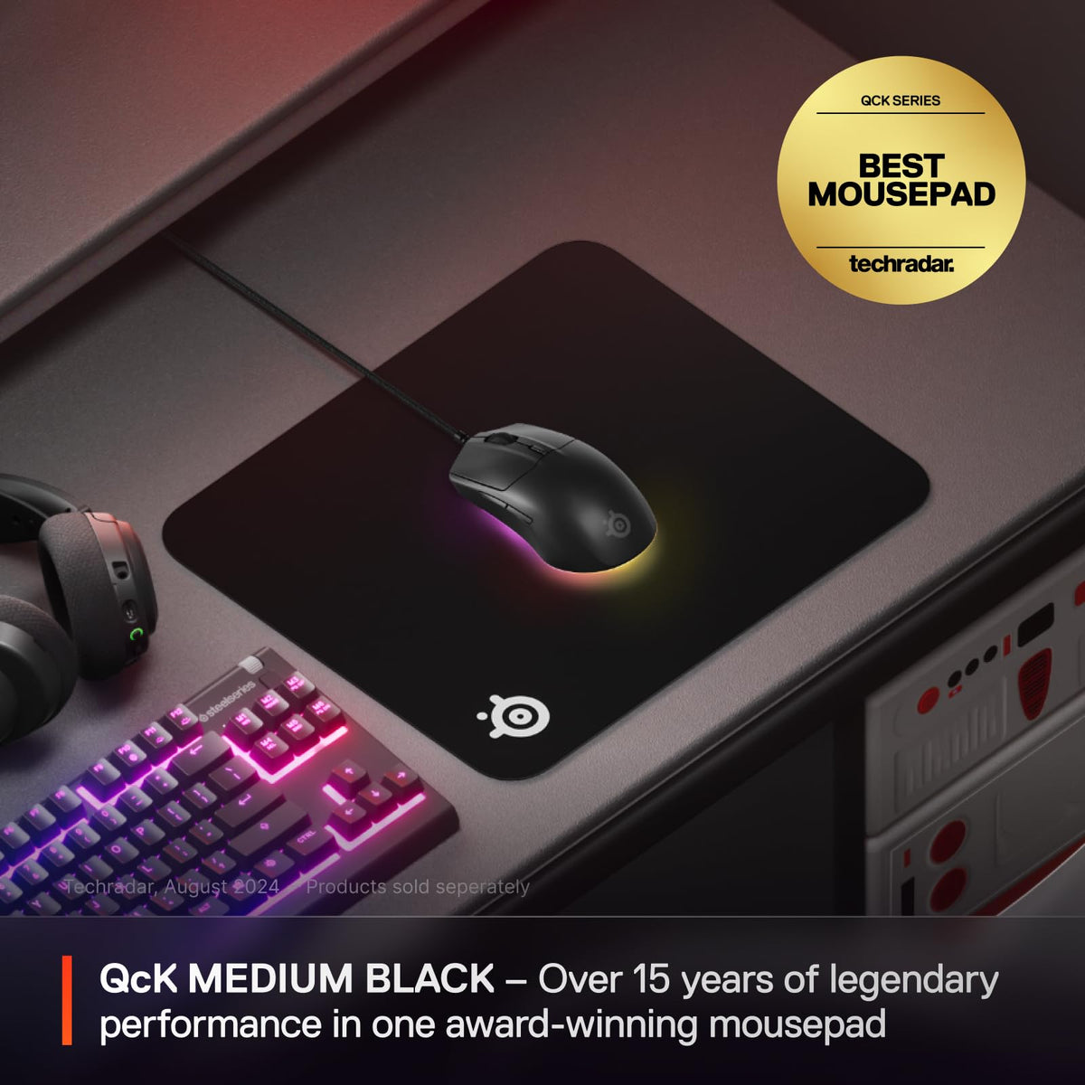 SteelSeries QcK Edge Cloth Gaming Mouse Pad - Never-fray Stitched Edges - Optimized For Gaming Sensors - Size L (450 x 400 x 2mm) - Black