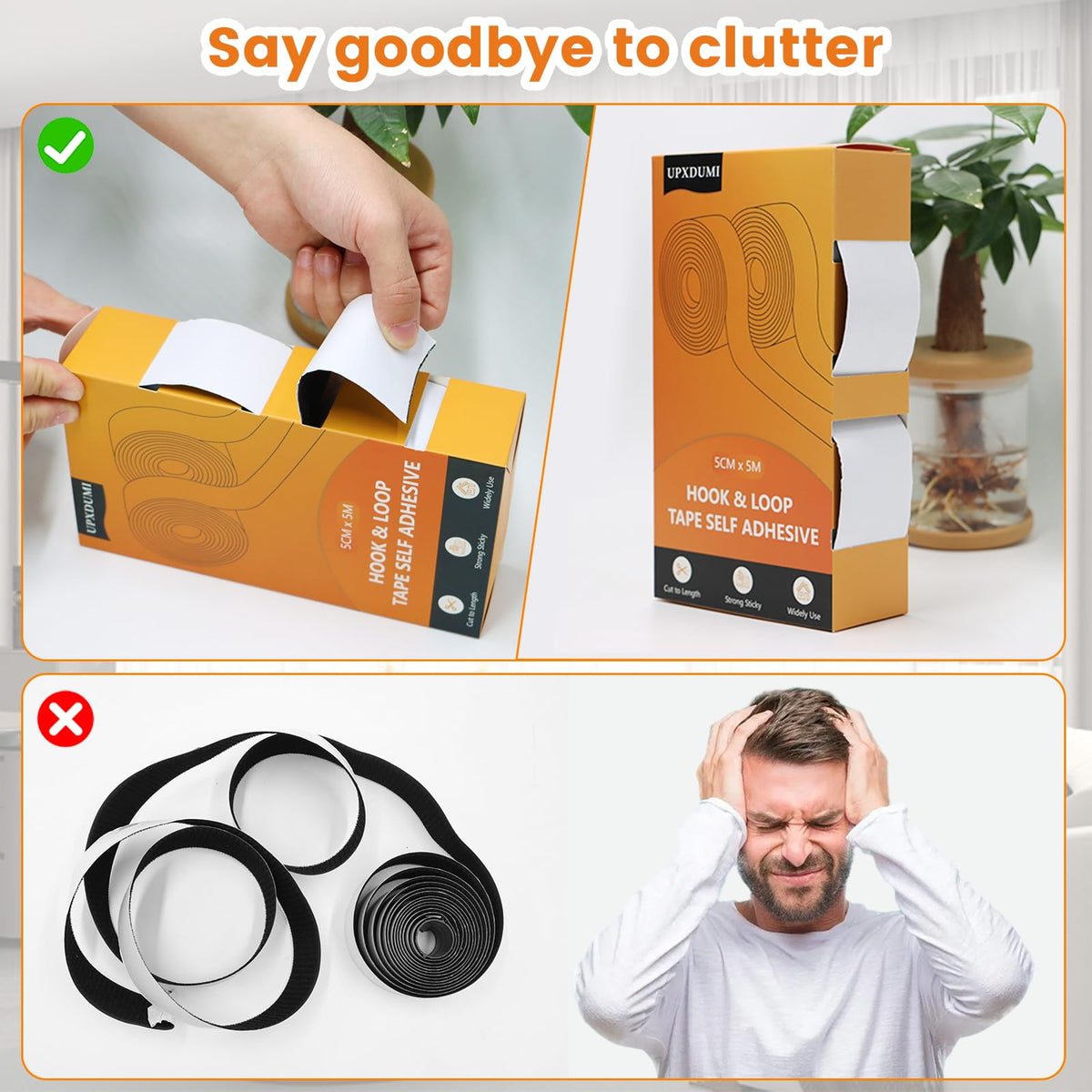 UPXDUMI Hook and Loop Tape 30mm x 5m Multipurpose Strong Self Adhesive Strips Heavy Duty Double Sided Sticky Back Roll Suitable for Home Carpet Sofa Picture Hanging Fabric Industrial Outdoor Black