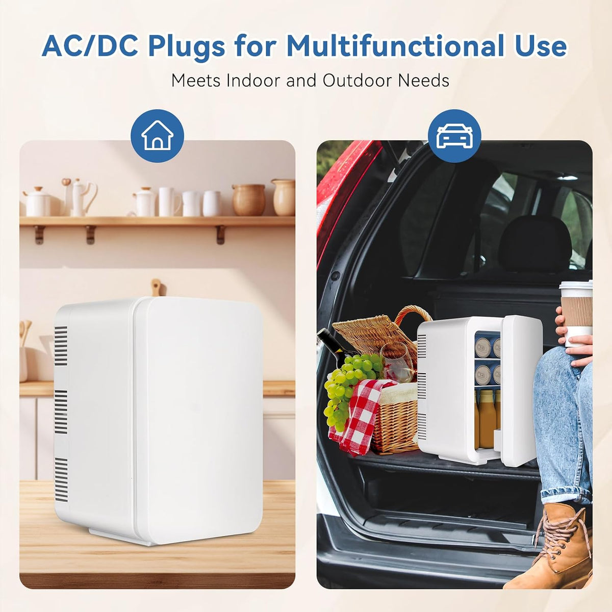 ARTETHYS Mini Fridge for Bedrooms, 10L Small Car Fridge, White
