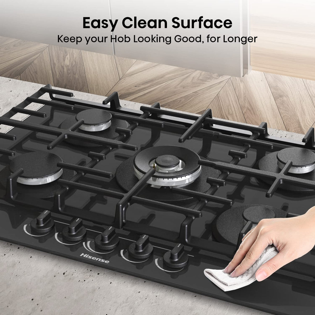 Hisense GM642XHS Built-in 60cm Gas Hob - Stainless Steel with 4 Cooking Areas, Easy Clean Surface, One -Hand Ignition, 60 x 52 x 8.9 cm (L x W x H)