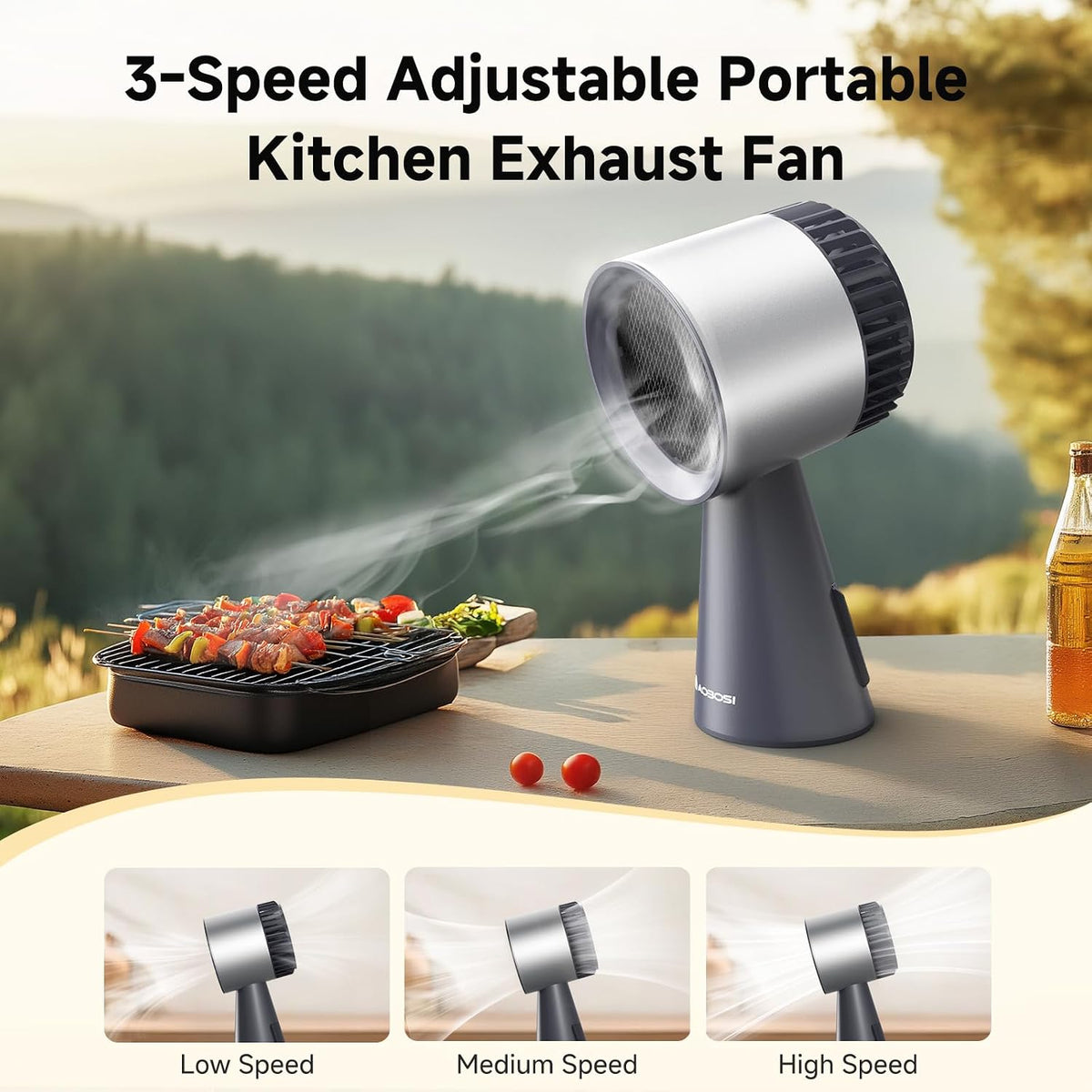 AAOBOSI Mini Cooker Hood, 3 Speed, with Replaceable Filter, Stainless Steel