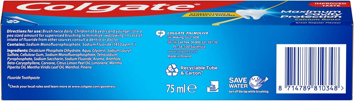 Colgate Maximum Cavity Protection Toothpaste, Great Regular Mint, 75ml