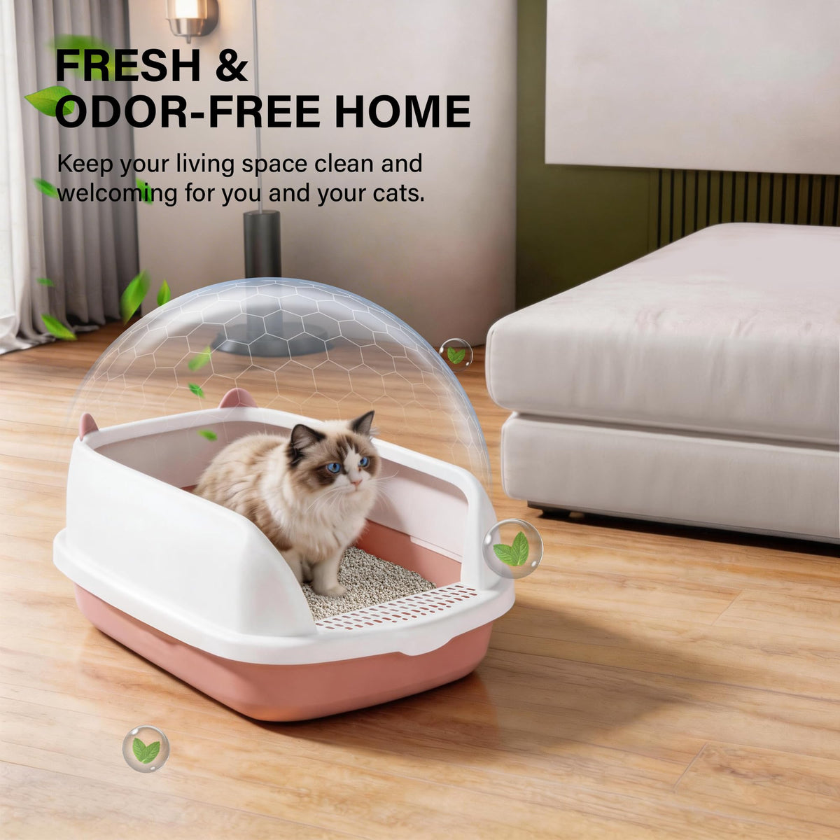 Cat Litter Tray Box, Litter Box, Plastic Cat Open Top Litter Tray with Free Scoop Kitten Detachable Rim Easy Cleaning,49 x 38 x 23cm (Grey)