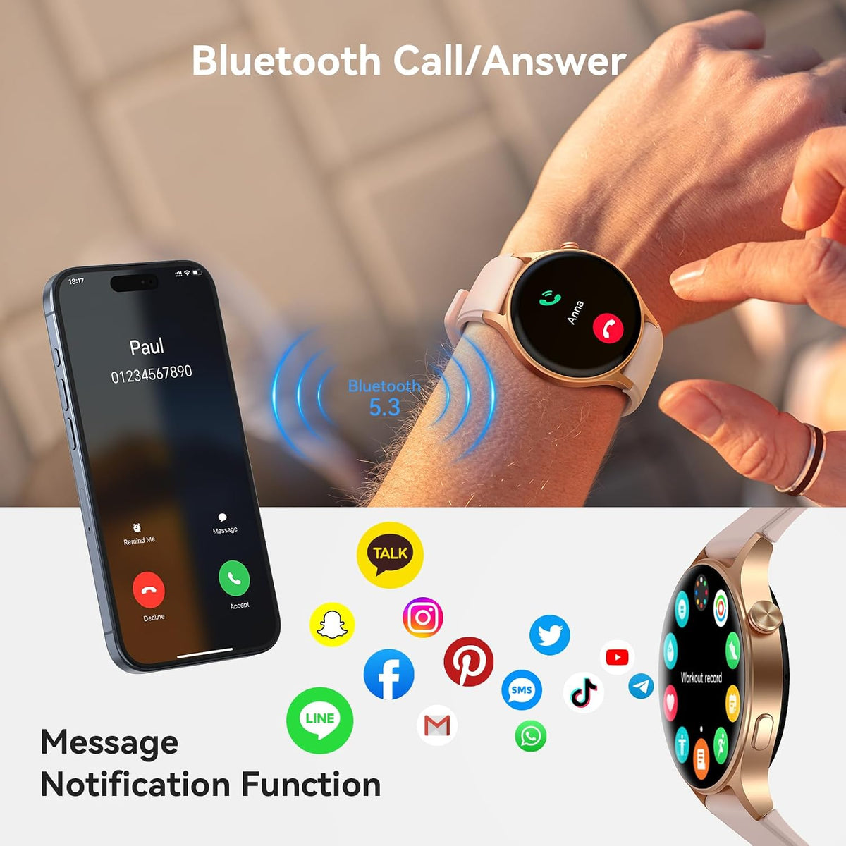 Smart Watch for Women, Answer/Make Call, 1.32'' AMOLED Ultra-Clear Screen Fitness Trackers with Heart Rate/Sleep/SpO2 Monitor, Smartwatch for iPhone/Samsung/Android, 110+ Sport Modes, 3ATM Waterproof