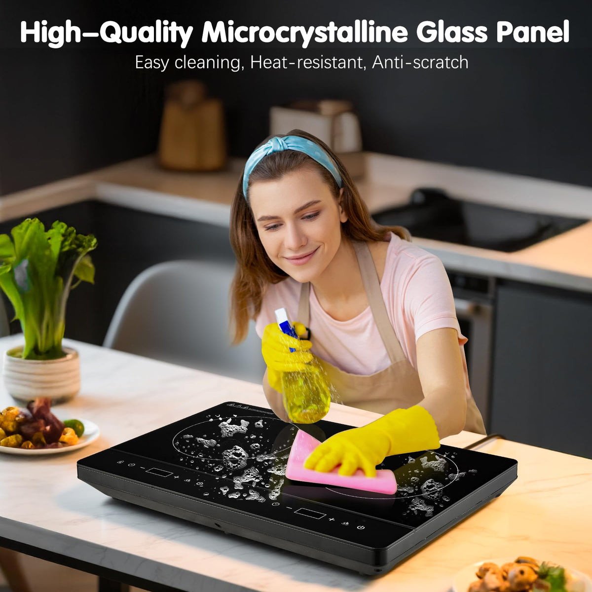 Single Induction Hob 2000W, Portable Induction Cooker with 10 Power & Temperature Levels, Touch Control, Child Lock, 3-Hour Timer, Residual Heat Indicator, Black Glass Panel Electric Hob