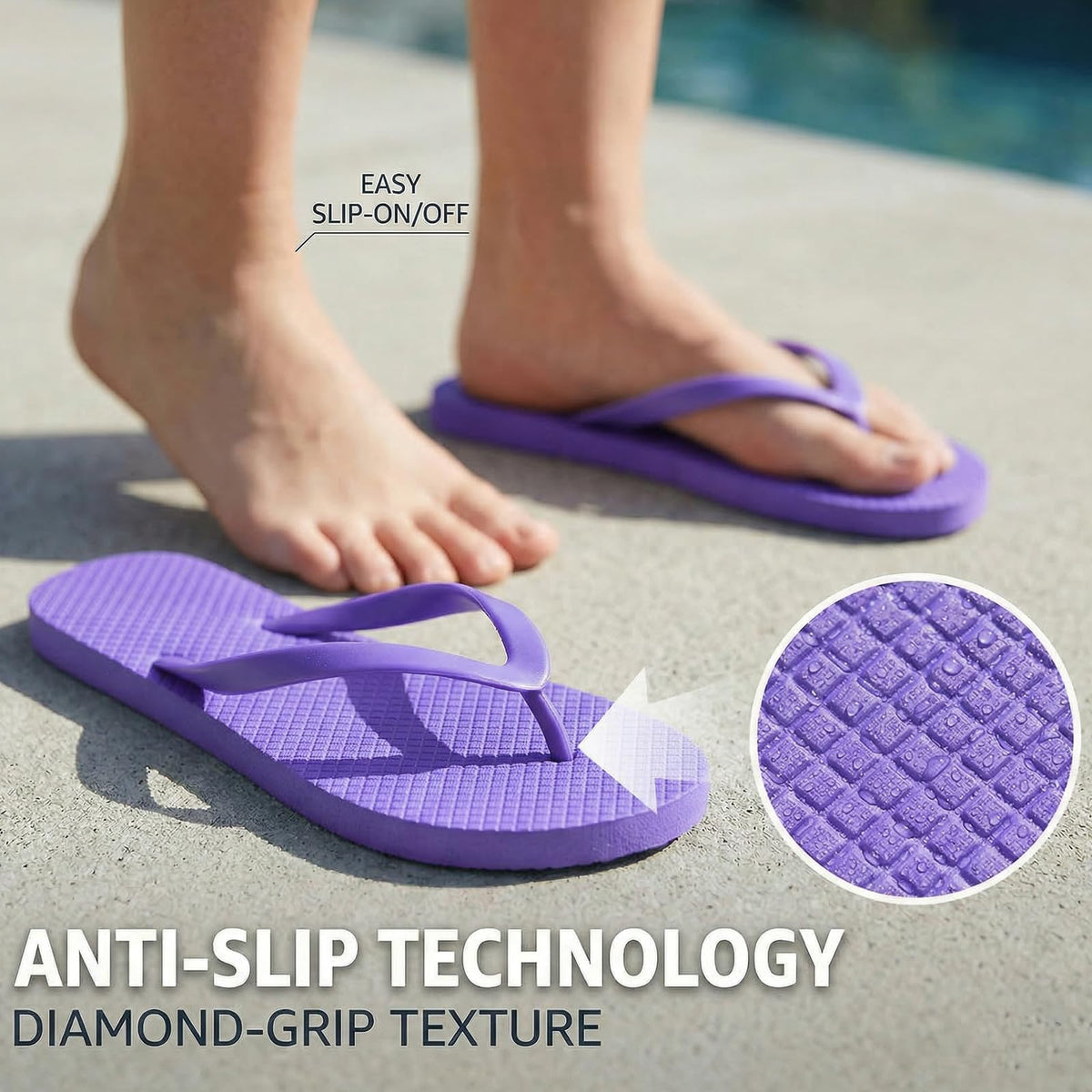 Women's Non-Slip Flip Flops Ultra Lightweight Basic Thongs Rubber Soft Slide Slip-on Shoes Beach Pool Shower Sandals
