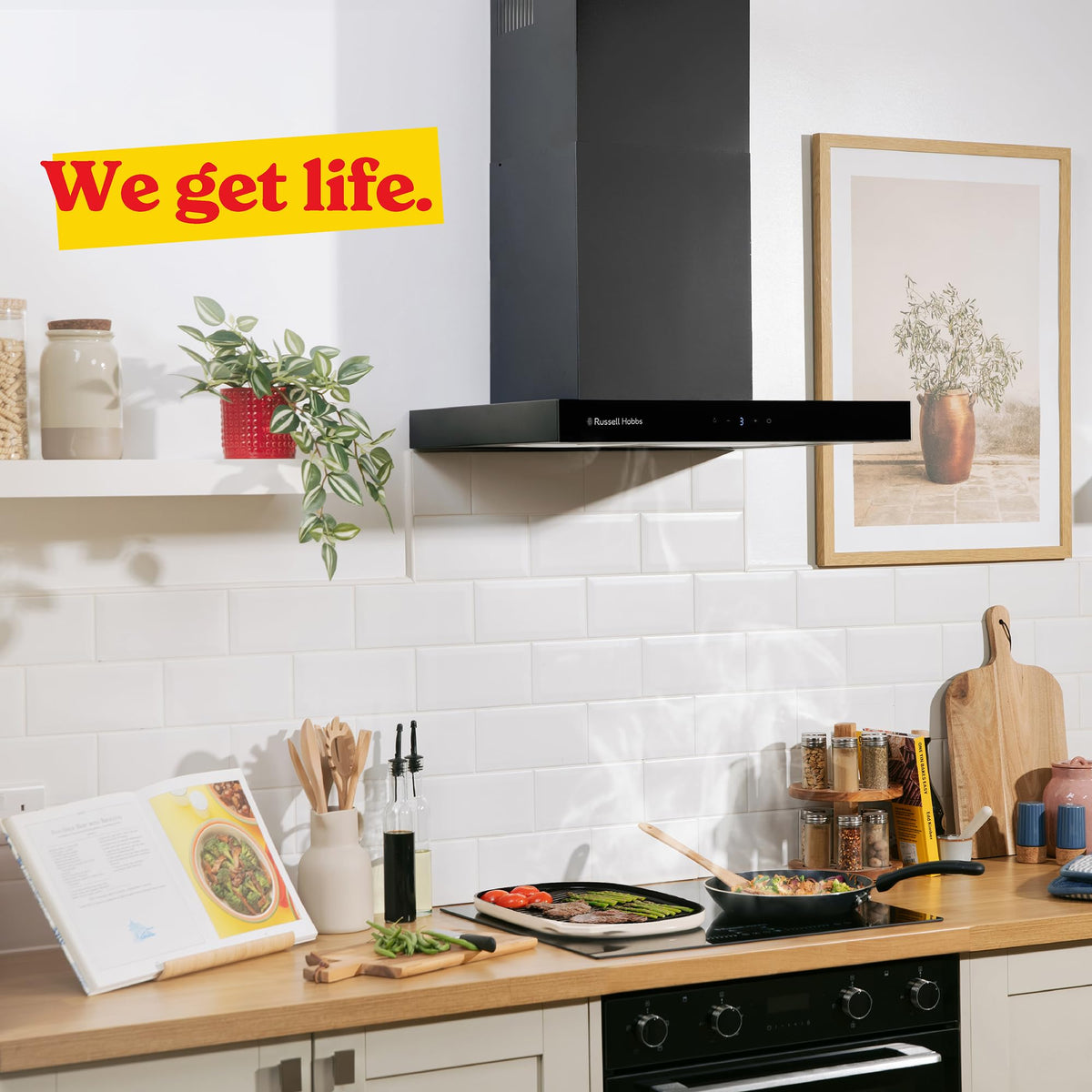 Russell Hobbs 90cm T-Shaped Cooker Hood in Stainless Steel with 3 Speed Settings, 3x Washable Aluminium Filters, Extraction or Recirculation, Boost Function, LED Lights A++ Energy Rating, RHGCH903SS