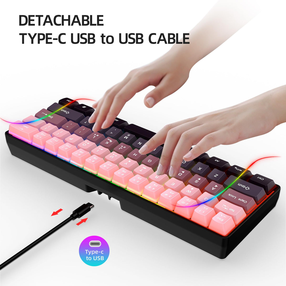 Snpurdiri Wired Mechanical Gaming Keyboard, 60% Size, LED Backlight, 61 Keys, Small Wired Office Keyboard for Windows Laptop/PC, Mac (Black-Red, Blue Switches)