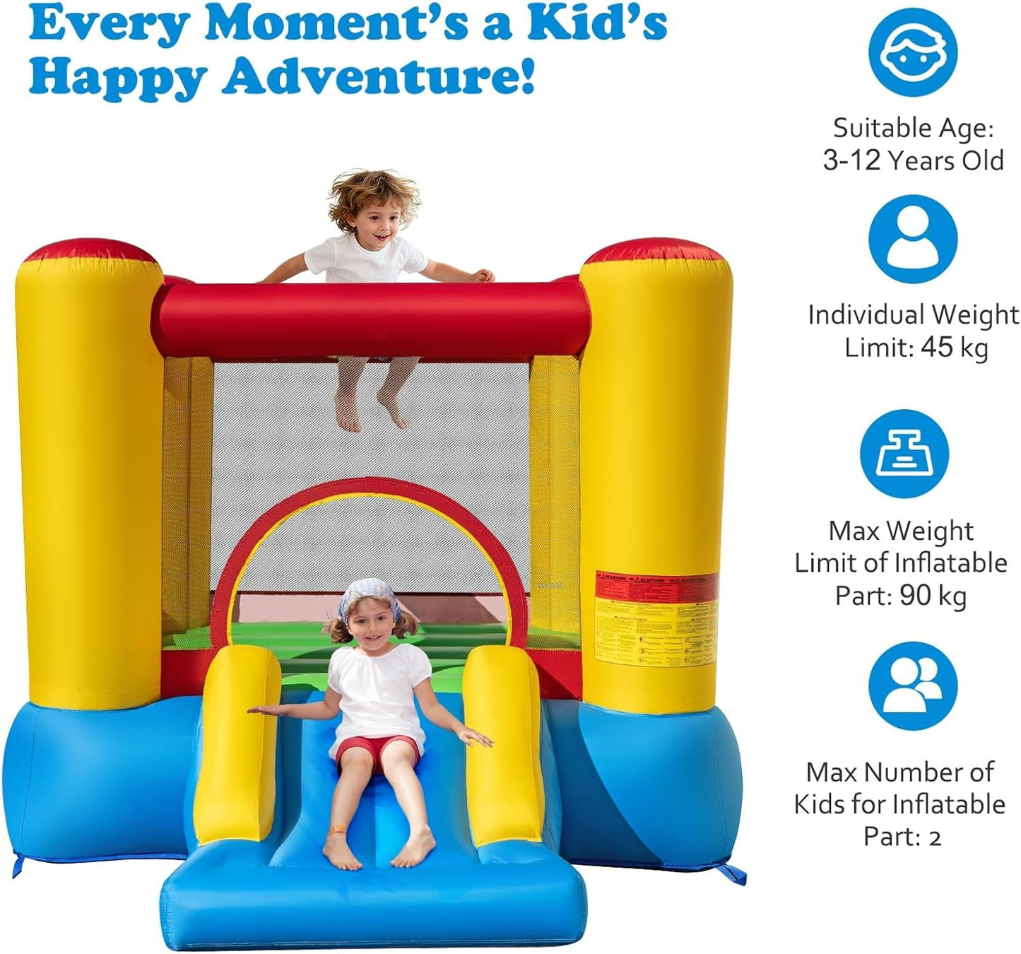 Maxmass Kids Inflatable Bouncy Castle with Slide & Basketball Hoop — 297x203x189cm | Ages 6-14