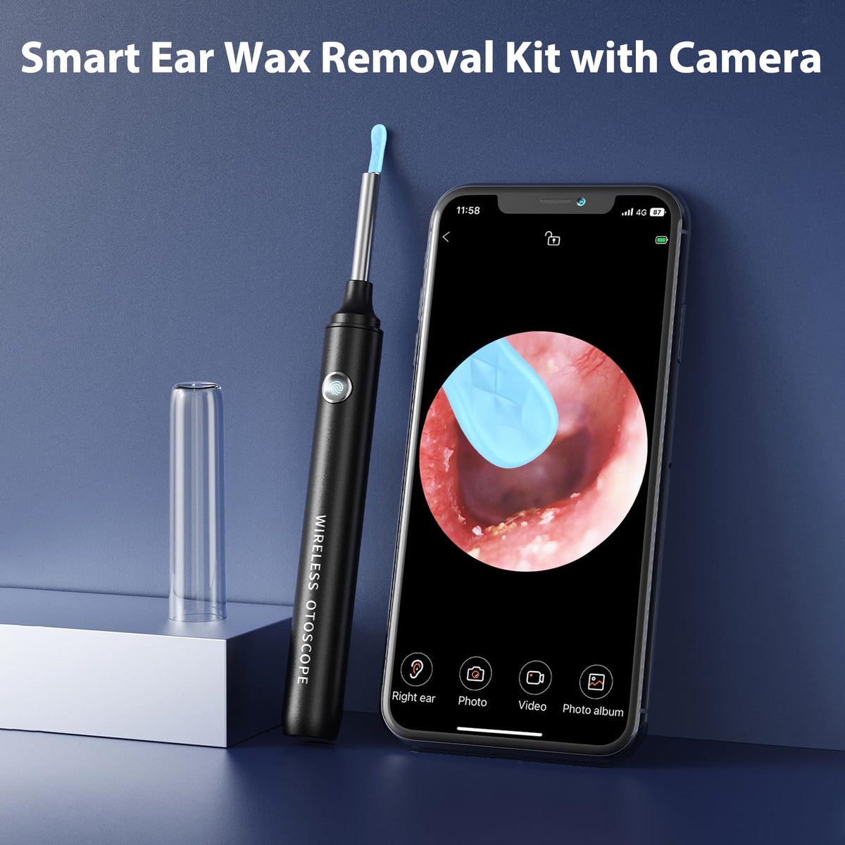 Ear Wax Removal Kit - Ear Cleaner Ear Camera - Ear Wax Remover with 6 Pcs Ear Set - Ear Wax Removal Tool - WiFi Cleaner Camera with 6 Silicon Ear Spoon - Ear Cleaning for iOS & Android (Black)