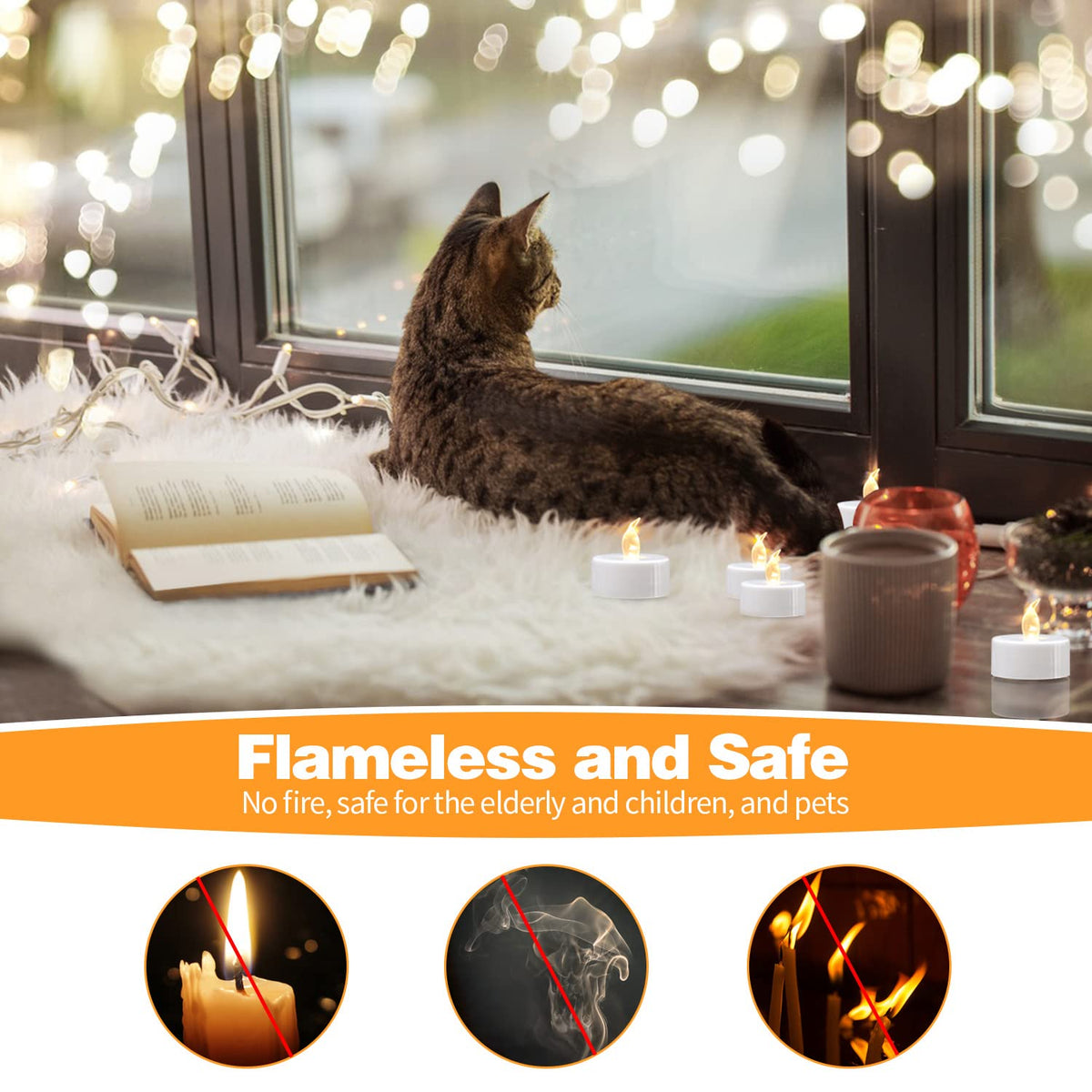 24 Pack LED Tea Lights, Warm White Light, for Decoration