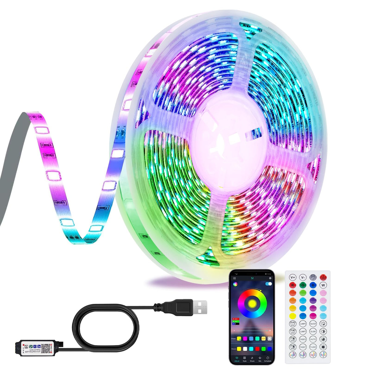 Led Strip Lights 1M/3.28ft, TV LED Backlight with Smart App Control Remote, 5050 RGB Music Sync Colour Changing, USB Smart LED Strip Light for TV,Computer, Monitor, Bedroom, Party and Home Decoration