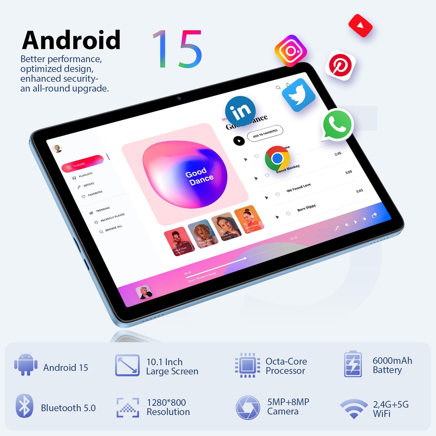 Tablet 10 Inch, Android 15 Tablets with Case, Mouse & Keyboard, Octa-Core, 24GB RAM+128GB ROM+1TB Expand, 1280 x 800 HD IPS Display, Dual Camera, 6000mAh, WiFi 6, BT 5.0, Widevine L1, GPS (Gray)