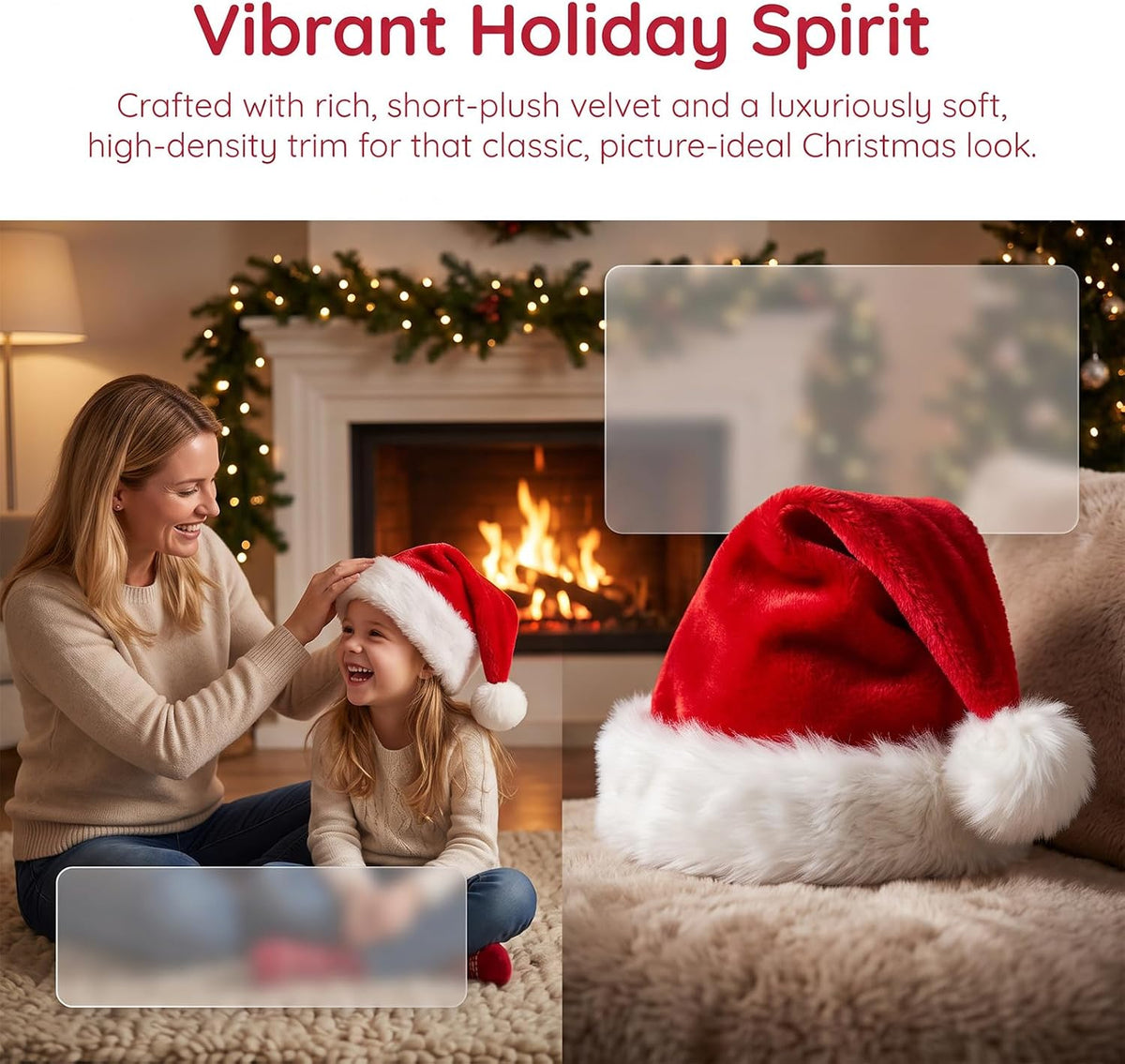 Mepham Santa Hats, Classic Plush Christmas Hat with Fluffy Pom Pom for Adults, Warm Festive Headwear for Xmas Office Party and Holiday Dress Up