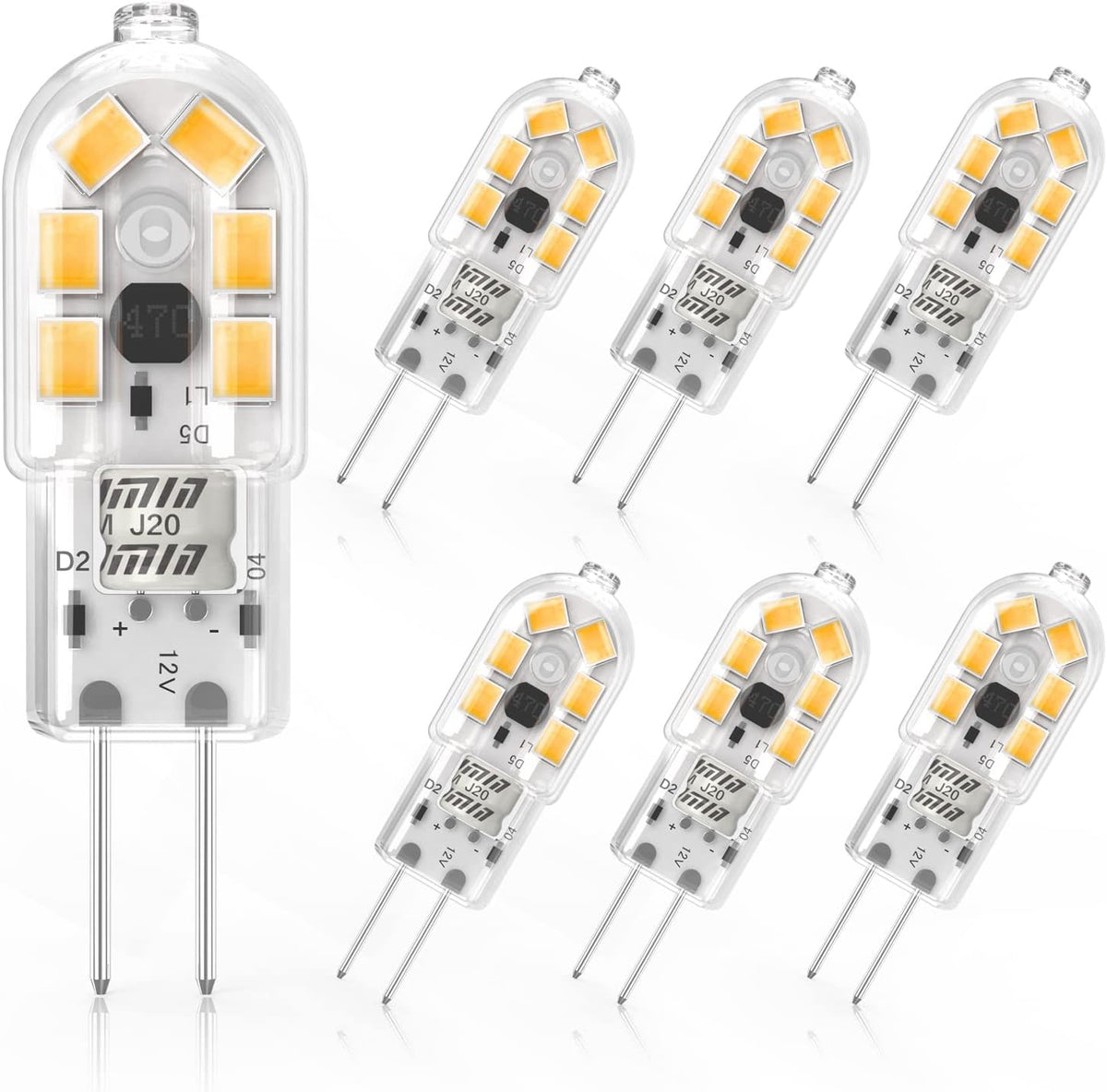 2W G4 LED Bulbs Warm White 3000K, Replacement 20W Halogen Bulb, Non Flicker AC/DC 12V Energy Saving G4 LED Capsule Light Bulbs, Non-Dimmable, 10 Pack