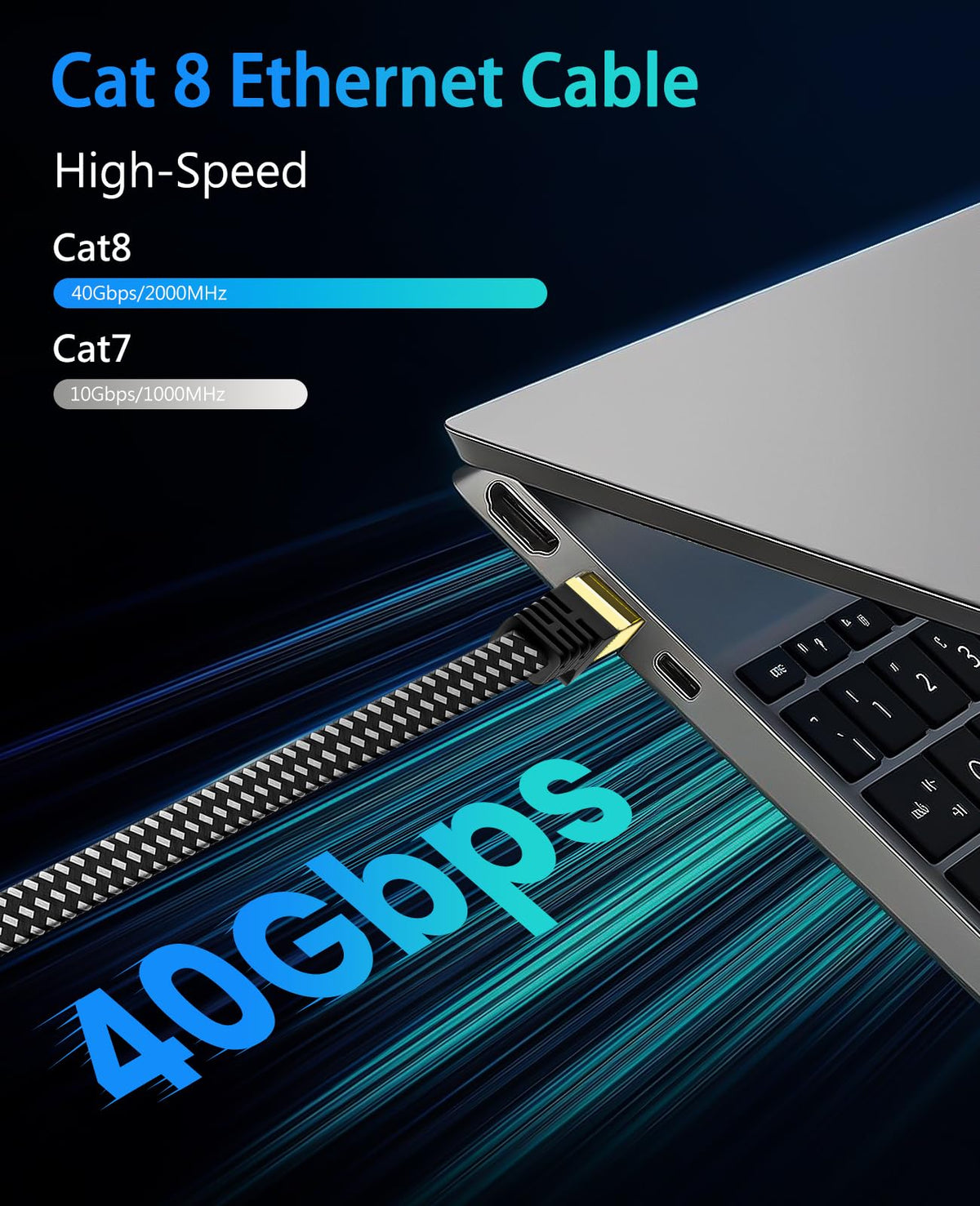 ARISKEEN Cat 8 Ethernet Cable 10M, High-Speed 40Gbps 2000MHz Network Cable Braided Flat Gigabit Rj45 STP Shielded Internet Network Lan Cable Cord for Modem Router PC