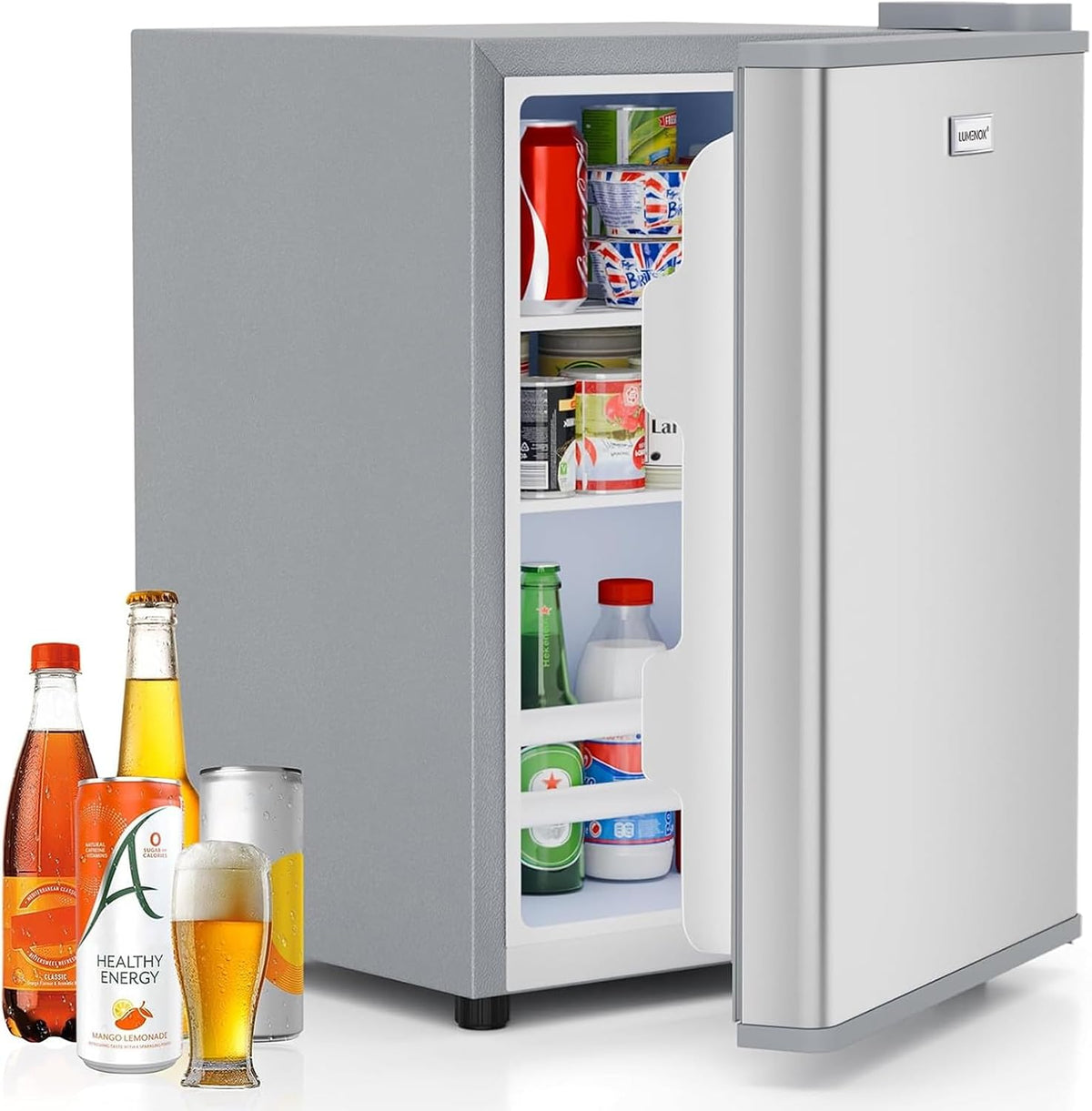 58L Table Top Mini Fridge, 7-Level Temperature Control (6 to18°C), 43dB Quiet, LED Light, for Bedroom, Office & Kitchen [Energy Class E]