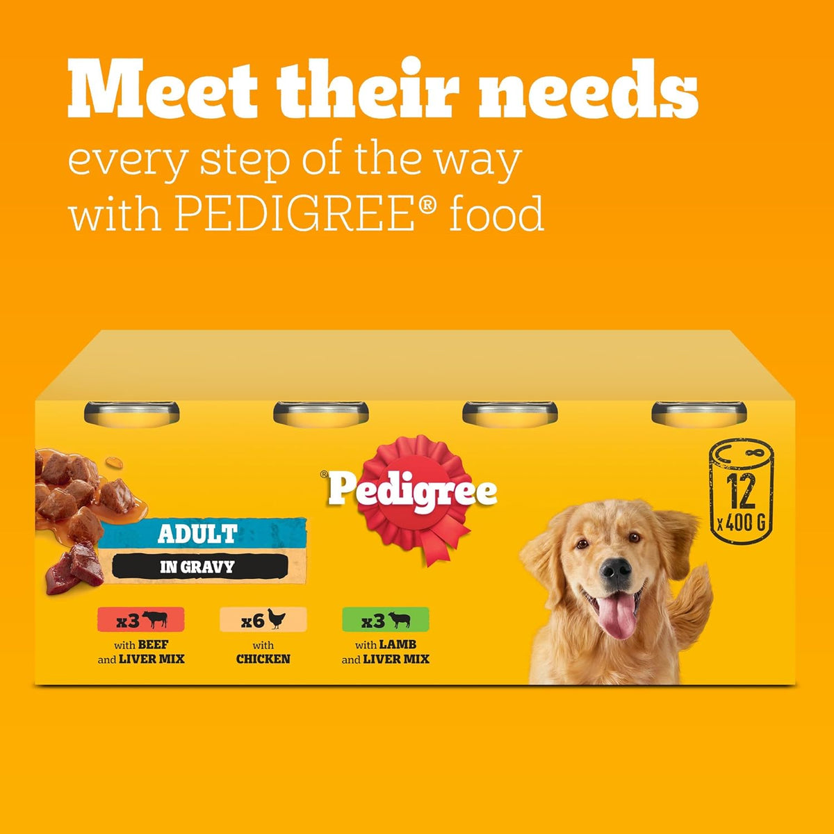 Pedigree Adult Dog Wet Food Can, Mixed Selection Gravy, 12x400g