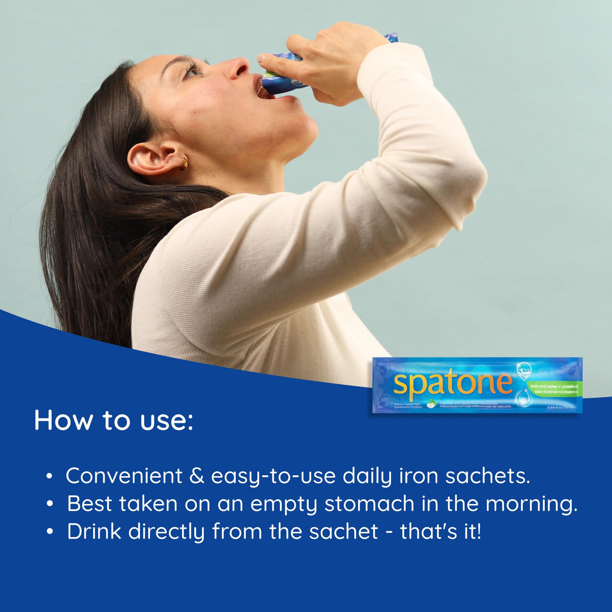 Spatone Natural Iron Supplement + Vitamin C (28 Sachets), Daily Convenient Liquid Iron Sachets, Nothing Artificial, Better Absorption than Tablets, Less Side Effects, Apple Flavour
