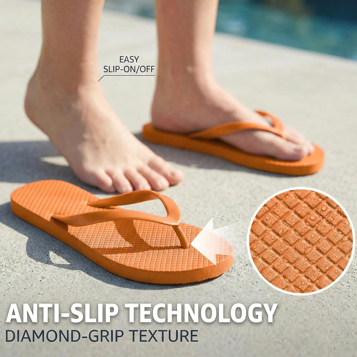 Women's Non-Slip Flip Flops Ultra Lightweight Basic Thongs Rubber Soft Slide Slip-on Shoes Beach Pool Shower Sandals
