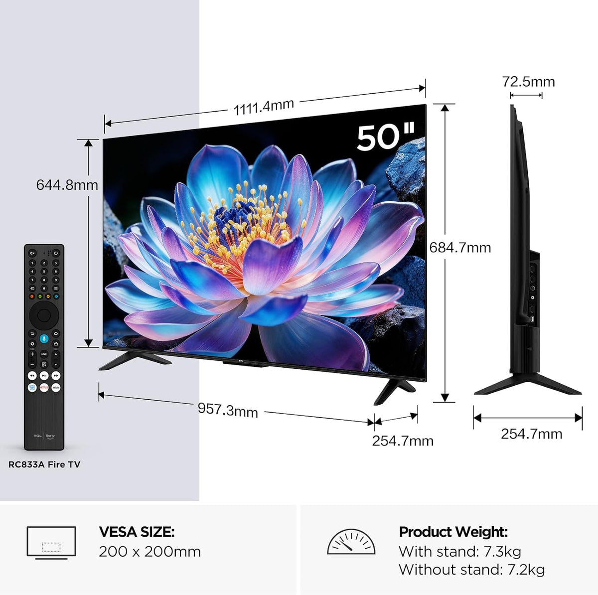 TCL 50V6D-UK 50 Inch 4K HDR, Fire TV, HDR10+, Dolby Atmos, DTS:X, Game Master, Motion Clarity, AirPlay 2, Press & Ask Alexa (2026 New Model)