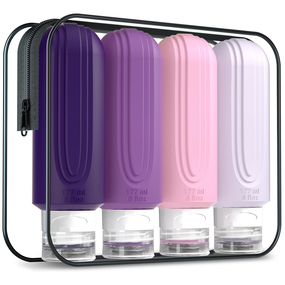 Mrsdry Travel Bottle for Toiletries, Leak Proof Silicone Travel Size 90ml Bottles Refillable Containers for Liquid Shampoo, BPA Free and TSA Approved Travel Accessories with Clear Bag (4 Pack)