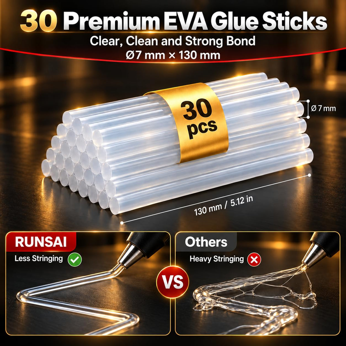 RUNSAI Hot Glue Sticks for Glue Gun 7mm x 130mm, 50 Pack