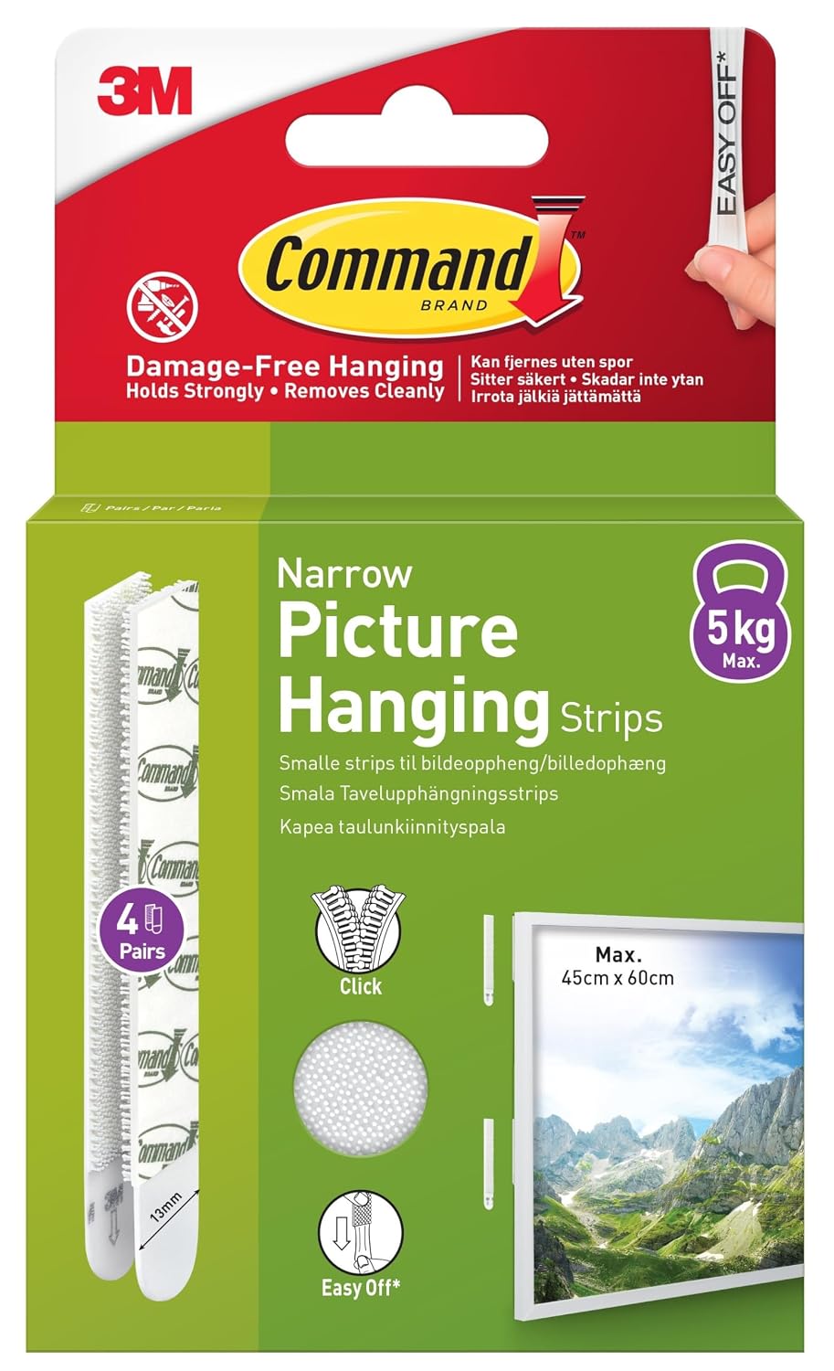 Command Picture Hanging Strips, Narrow, 4 Pairs (8 Adhesive Strips)