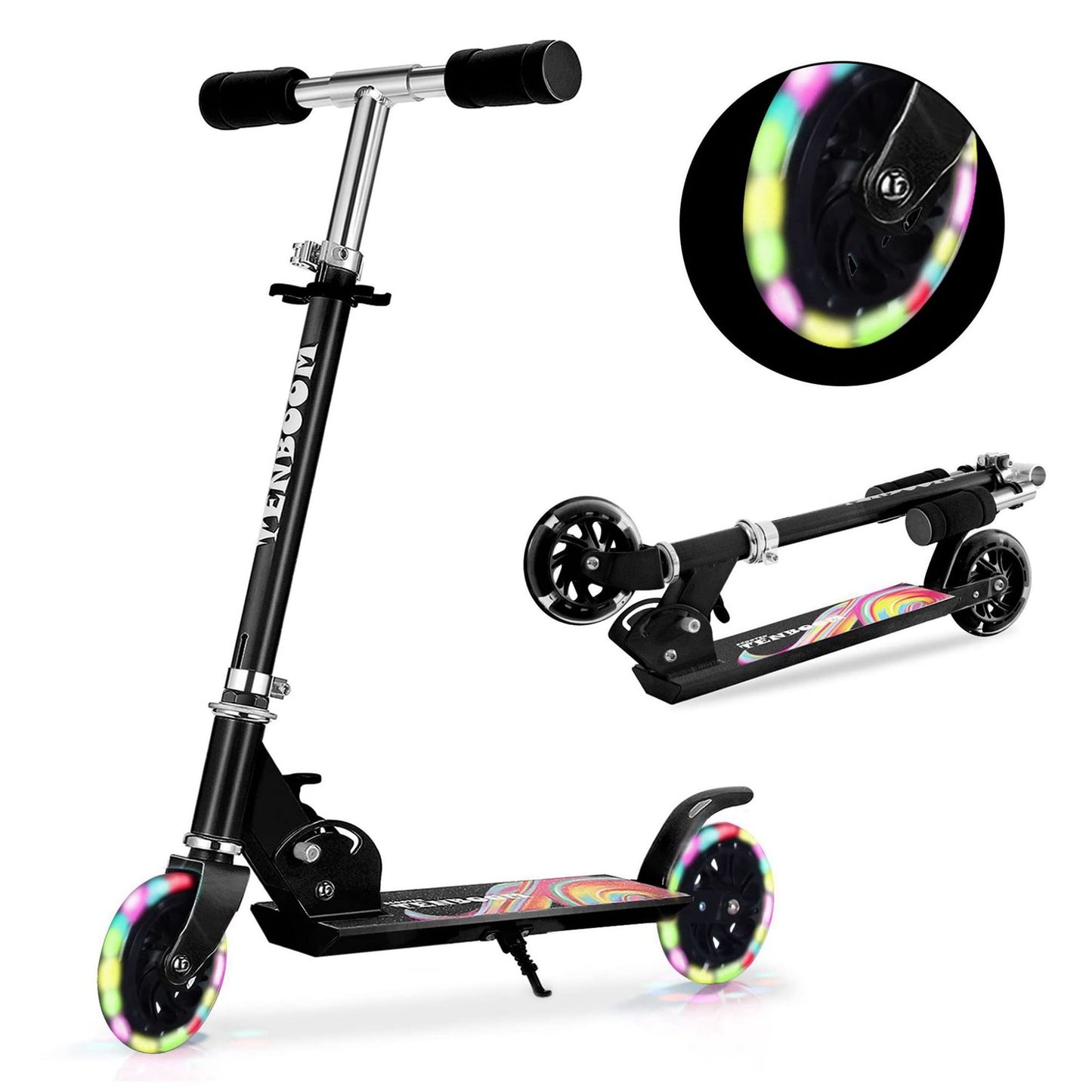 TENBOOM Kids Scooter with LED Light-Up Wheels — Adjustable Height, Aluminium Frame