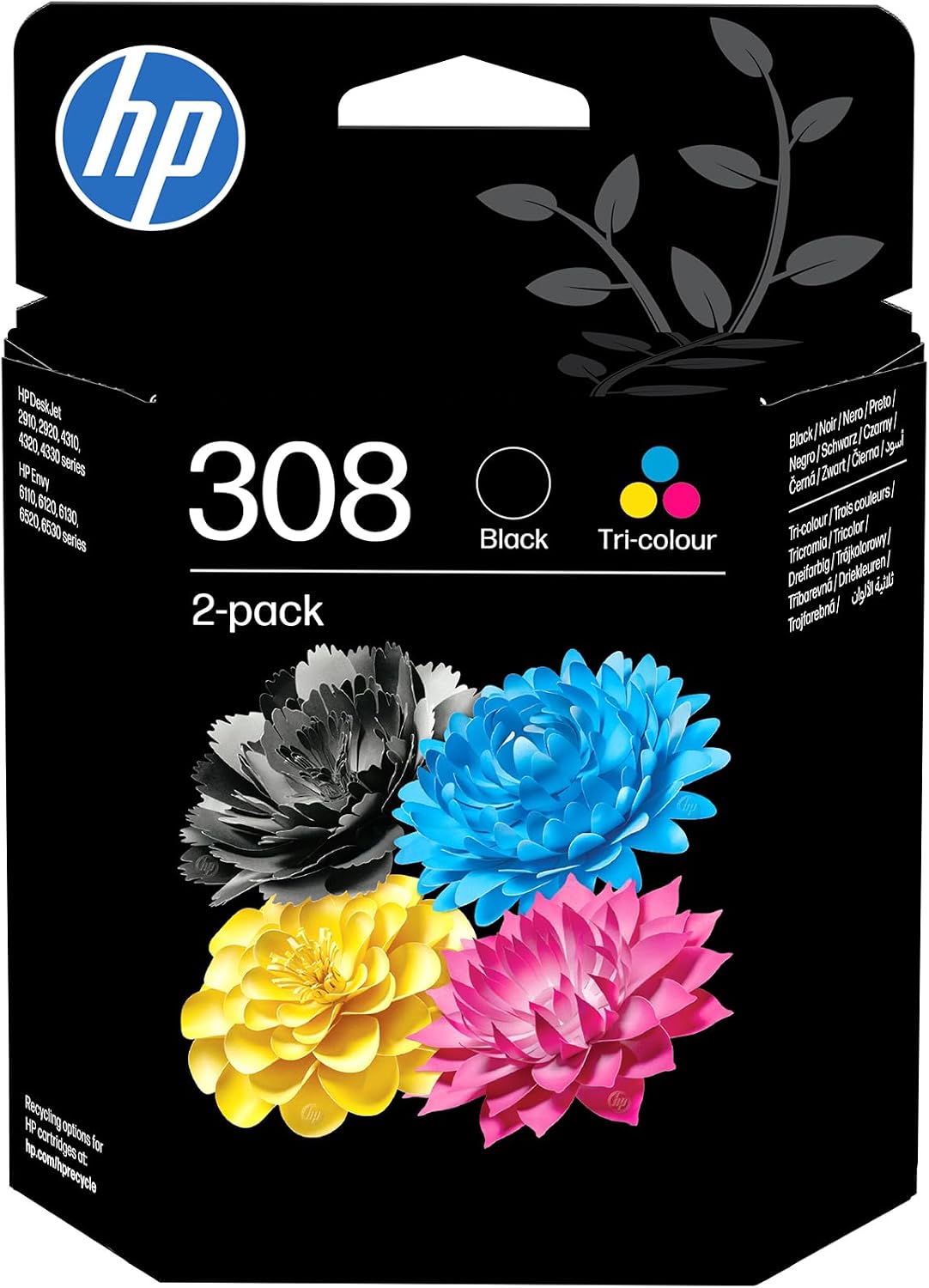 HP 308 Black & Tri-colour Original Ink Cartridges 2-Pack