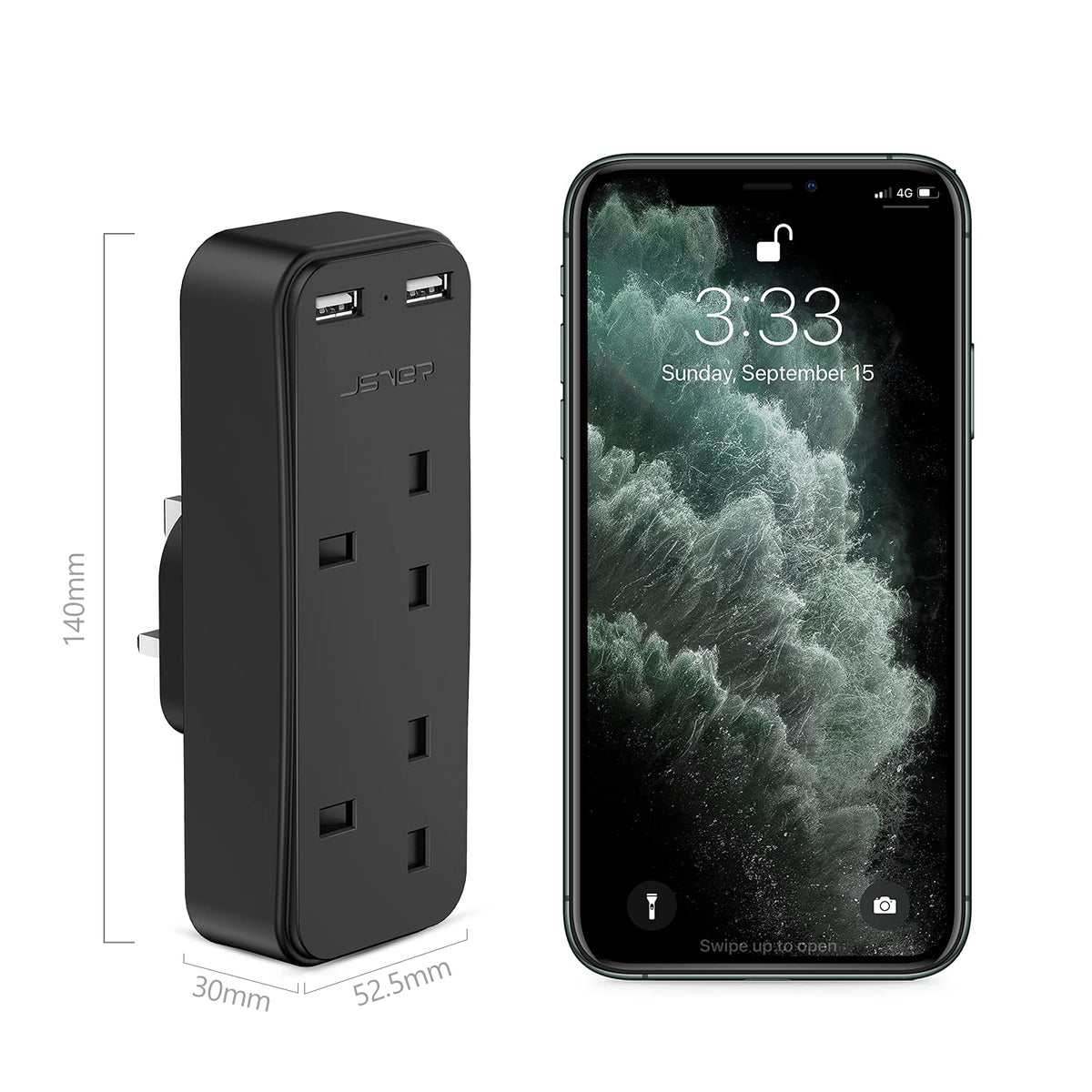 Double Plug Adaptor with 2 USB, JSVER Mini 2 Way Plugs Extension Sockets with USB Ports(5V/2.4A) Wall Charger Adapter, 13A UK 3 Pin Power Socket for Home, Office, Kitchen,White