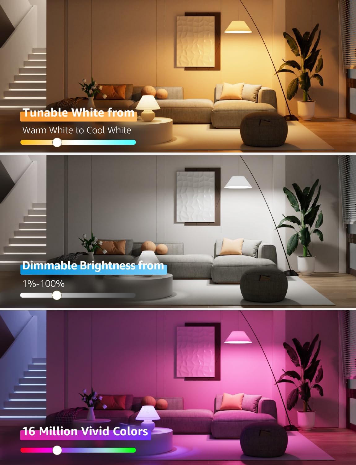Lepro E27 Smart Bulbs, 806lm 8.5W, RGB Colour Changing, AI Lighting, 2 Pack