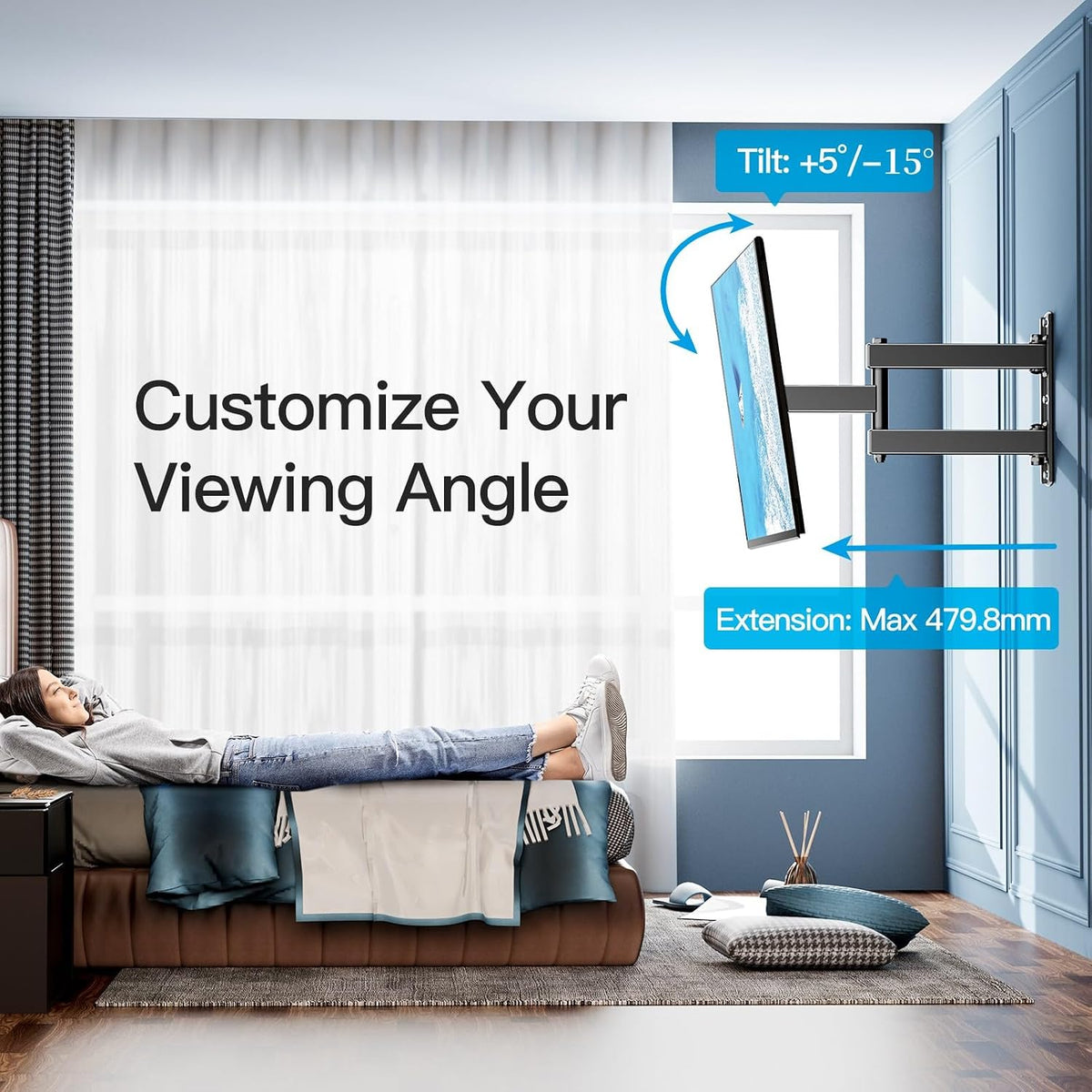 PERLESMITH TV Wall bracket for most 26-60 inch Plasma & Curved TV up to 35kg, Universal TV Bracket Wall Mount with Tilt Swivel Extension, Max VESA 400x400mm
