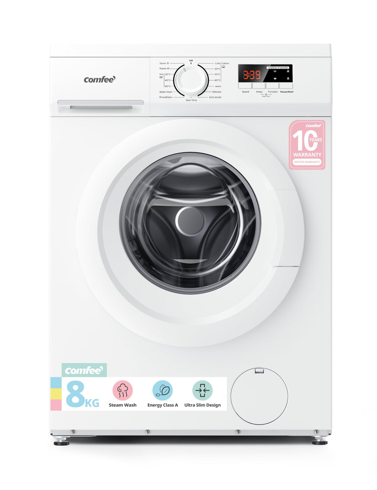 COMFEE' 9kg Washing Machine Energy Class A 1400rpm BLDC Motor Slim White